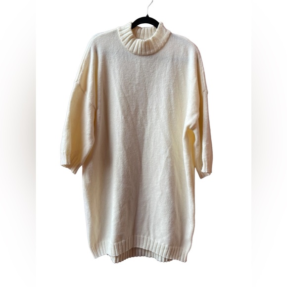 TUCKERNUCK Oversized Mock Neck Pullover Sweater 3/4 Sleeve Ivory Cream White S - Picture 1 of 8